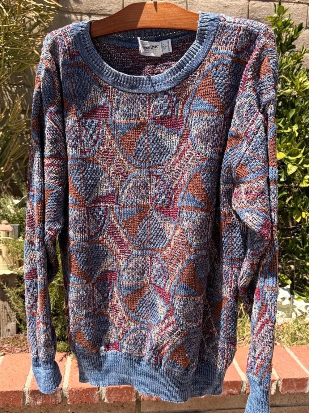 Men's Blue Coogi Styled Patterned Knit Sweater